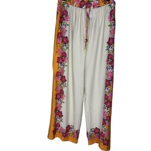 Skies are Blue Curvy Wide Leg High Waist Pants Plus Sz 2X Floral Border Pattern